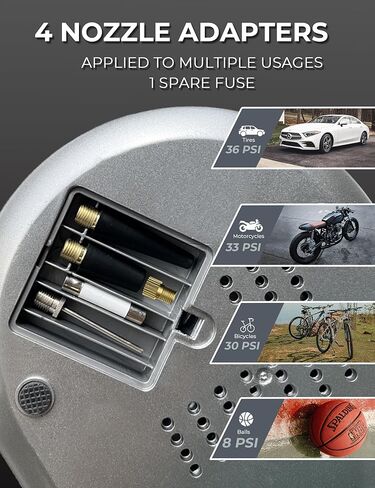 Tire Inflator Portable Air Compressor 150PSI with Pressure Gauge 12v Air Compressor Tire Inflator with Auto Retraction Power Cord, Auto Shut-off and Emergency LED Light By Giraffe Tools in Kuwait