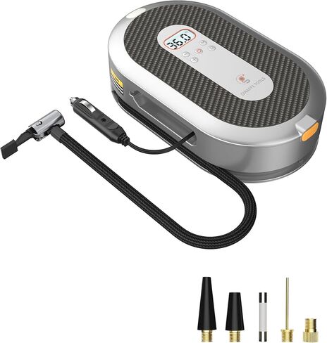 Tire Inflator Portable Air Compressor 150PSI with Pressure Gauge 12v Air Compressor Tire Inflator with Auto Retraction Power Cord, Auto Shut-off and Emergency LED Light By Giraffe Tools in Kuwait