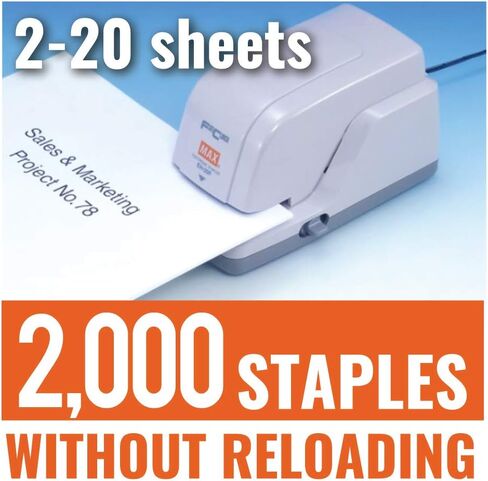 MAX USA CORP. EH-20F EH-20F دباسة وخرطوشة دباسة كهربائية مضادة للتكدس، غطاء 25 ورقة، رمادي، 3.3 بوصة × 3.2 بوصة × 6.6 بوصة in Kuwait