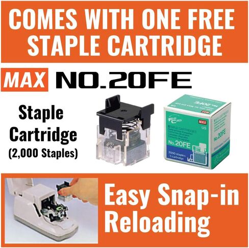 MAX USA CORP. EH-20F EH-20F دباسة وخرطوشة دباسة كهربائية مضادة للتكدس، غطاء 25 ورقة، رمادي، 3.3 بوصة × 3.2 بوصة × 6.6 بوصة in Kuwait