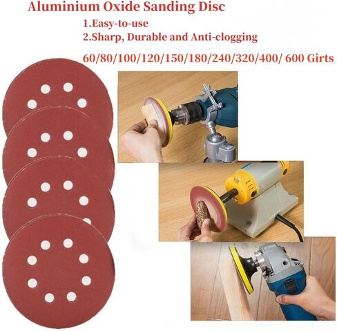 5 Inch 8 Holes Hook and Loop Sanding Discs, Assorted Round Sandpaper with Adhesive Backing for Random Orbital Sander, Woodworking, Automotive, Sand Paper (60 80 100 120 150 180 240 320 400 600 Girts) in Saudi Arabia