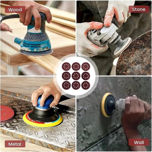 5 Inch 8 Holes Hook and Loop Sanding Discs, Assorted Round Sandpaper with Adhesive Backing for Random Orbital Sander, Woodworking, Automotive, Sand Paper (60 80 100 120 150 180 240 320 400 600 Girts) in Saudi Arabia