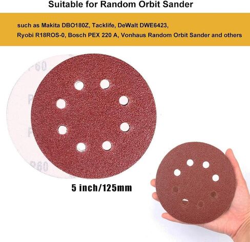 5 Inch 8 Holes Hook and Loop Sanding Discs, Assorted Round Sandpaper with Adhesive Backing for Random Orbital Sander, Woodworking, Automotive, Sand Paper (60 80 100 120 150 180 240 320 400 600 Girts) in Saudi Arabia