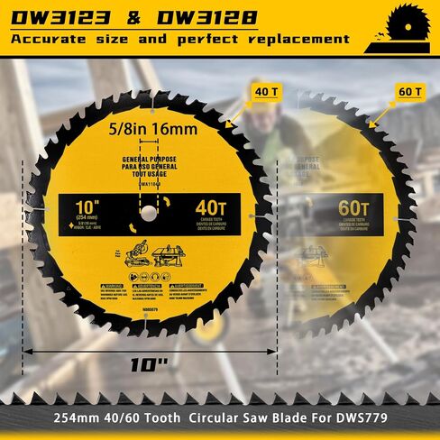 2-Pack 10in 40T/60T Table Saw Blades Compatible with Dewalt Table/Miter Saw Blade DWA-110CMB 10 in Saw Blade for Table Saw Replace for DWA11040/DWA11060 Fine Finish in Saudi Arabia