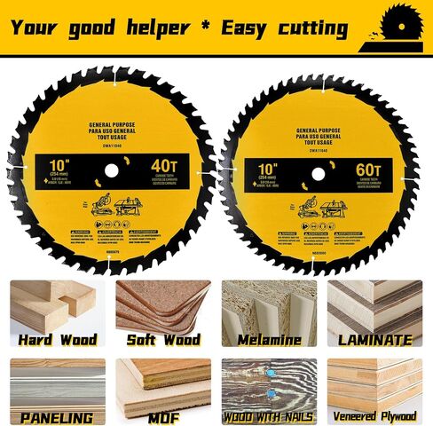 2-Pack 10in 40T/60T Table Saw Blades Compatible with Dewalt Table/Miter Saw Blade DWA-110CMB 10 in Saw Blade for Table Saw Replace for DWA11040/DWA11060 Fine Finish in Saudi Arabia