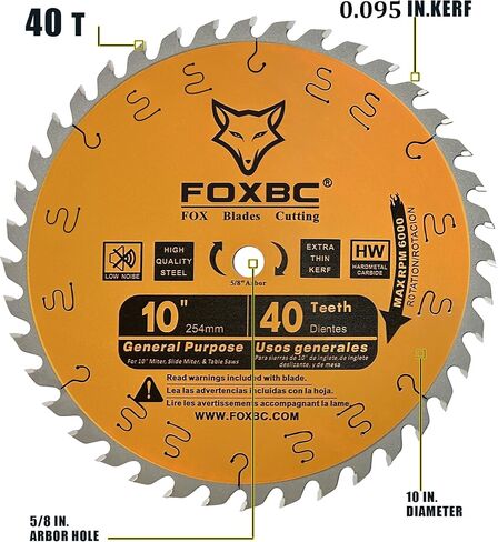 FOXBC 10-Inch Table Saw Blade, 40-Tooth, Ultimate General Purpose Saw Blade Wood Cutting, 5/8-Inch Arbor in Saudi Arabia