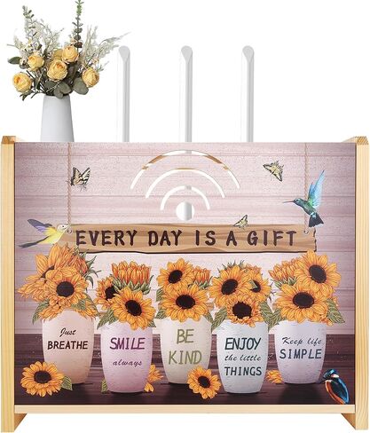 Router Shelf Wall Mount Router Storage Box, Wooden WiFi Cable Box Shelf Cord Cover Organizer, Decorative Wall Rack for WiFi Internet Wireless Device Power Wire Holder Hide, Hanging/Floor in Kuwait