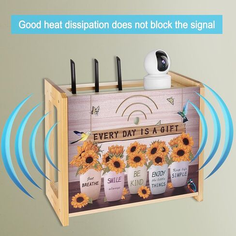 Router Shelf Wall Mount Router Storage Box, Wooden WiFi Cable Box Shelf Cord Cover Organizer, Decorative Wall Rack for WiFi Internet Wireless Device Power Wire Holder Hide, Hanging/Floor in Kuwait