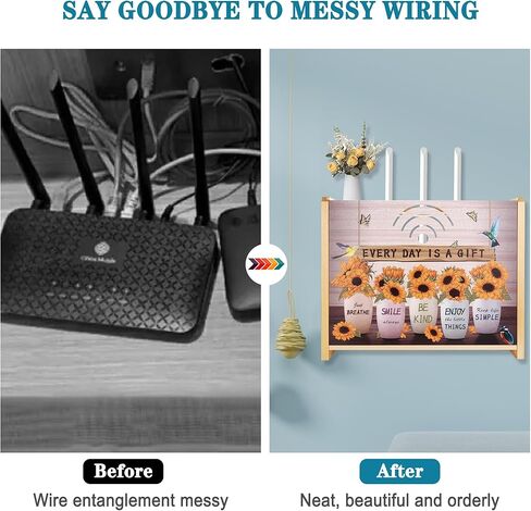 Router Shelf Wall Mount Router Storage Box, Wooden WiFi Cable Box Shelf Cord Cover Organizer, Decorative Wall Rack for WiFi Internet Wireless Device Power Wire Holder Hide, Hanging/Floor in Kuwait