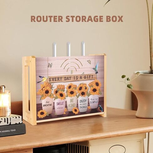Router Shelf Wall Mount Router Storage Box, Wooden WiFi Cable Box Shelf Cord Cover Organizer, Decorative Wall Rack for WiFi Internet Wireless Device Power Wire Holder Hide, Hanging/Floor in Kuwait