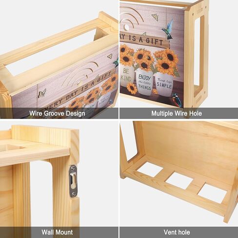 Router Shelf Wall Mount Router Storage Box, Wooden WiFi Cable Box Shelf Cord Cover Organizer, Decorative Wall Rack for WiFi Internet Wireless Device Power Wire Holder Hide, Hanging/Floor in Kuwait