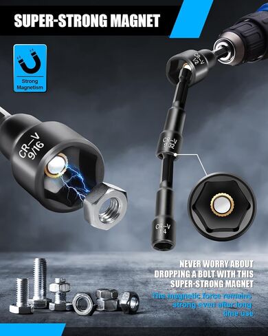 مجموعة مفك صامولة مغناطيسية مكونة من 15 قطعة، مجموعة مفك صامولة للصدمات، SAE (1/4 بوصة إلى 9/16 بوصة) ومتري (6-14 مم) | كروم فاناديوم ستيل | ساق سداسية مقاس 1/4 بوصة | أسود in Kuwait