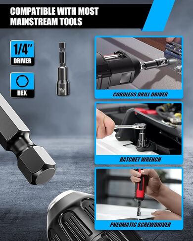 مجموعة مفك صامولة مغناطيسية مكونة من 15 قطعة، مجموعة مفك صامولة للصدمات، SAE (1/4 بوصة إلى 9/16 بوصة) ومتري (6-14 مم) | كروم فاناديوم ستيل | ساق سداسية مقاس 1/4 بوصة | أسود in Kuwait