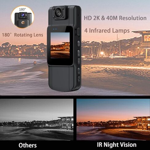 كاميرا الجسم واي فاي 2K(1440P)، مقاومة للماء ودعم إنفاذ القانون بحد أقصى 256 جيجابايت، كاميرا الجسم الشخصية القابلة للارتداء مع تسجيل الصوت والفيديو، التحكم في التطبيق عن بعد، رؤية ليلية، عدسة دوارة 180 درجة in Kuwait