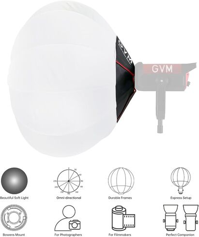 GVM Lantern Softbox Soft Light Modifier, 33inch, Quick-Setup Quick-Folding GVM Light Upgraded for GVM SD200B SD300B SD400B SD500B SD650B and Other Bowens Mount Light in Saudi Arabia