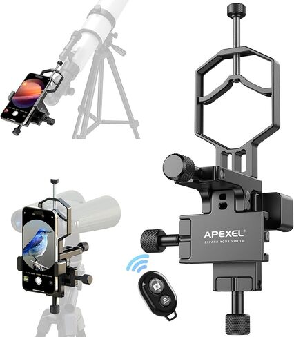 محول هاتف تلسكوب ثلاثي المحاور من APEXEL، محول صور عالي الدقة من الألومنيوم CNC يناسب جميع الهواتف الذكية، حامل هاتف XYZ-Axis للمنظار، أحادي العين، المجهر، نطاق الإكتشاف. (مع مصراع البعيد) in Kuwait