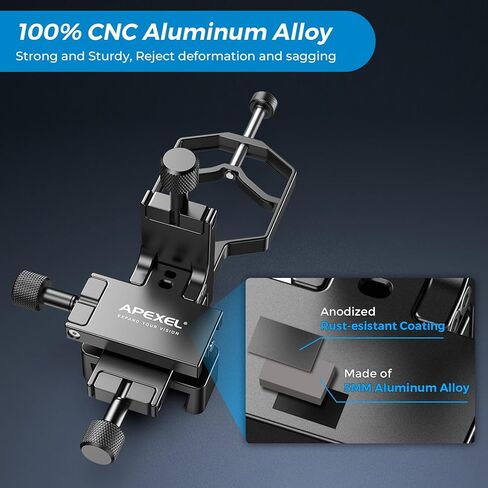 محول هاتف تلسكوب ثلاثي المحاور من APEXEL، محول صور عالي الدقة من الألومنيوم CNC يناسب جميع الهواتف الذكية، حامل هاتف XYZ-Axis للمنظار، أحادي العين، المجهر، نطاق الإكتشاف. (مع مصراع البعيد) in Kuwait