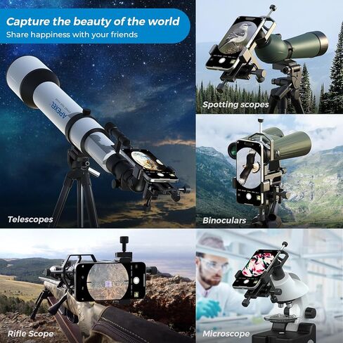 محول هاتف تلسكوب ثلاثي المحاور من APEXEL، محول صور عالي الدقة من الألومنيوم CNC يناسب جميع الهواتف الذكية، حامل هاتف XYZ-Axis للمنظار، أحادي العين، المجهر، نطاق الإكتشاف. (مع مصراع البعيد) in Kuwait