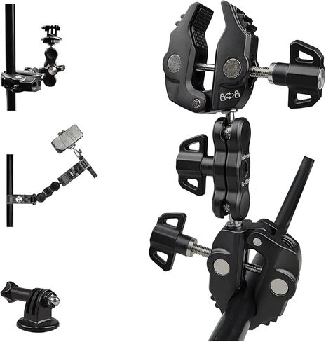 مشبك فائق - مشبك كاميرا مزدوج من روبيسي، محول رأس كروي مزدوج 360 درجة مع شريط على شكل حرف T قابل للتمدد 1/4"-20 و3/8"-16 خيط لـ Gopro، عاكس التصوير الفوتوغرافي، حامل بوم للصور، قضبان متقاطعة in Kuwait