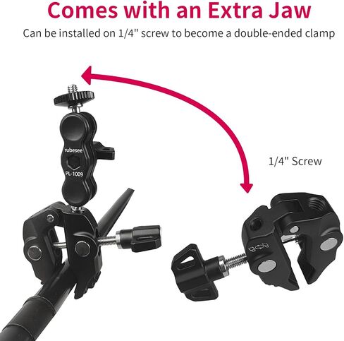 مشبك فائق - مشبك كاميرا مزدوج من روبيسي، محول رأس كروي مزدوج 360 درجة مع شريط على شكل حرف T قابل للتمدد 1/4"-20 و3/8"-16 خيط لـ Gopro، عاكس التصوير الفوتوغرافي، حامل بوم للصور، قضبان متقاطعة in Kuwait