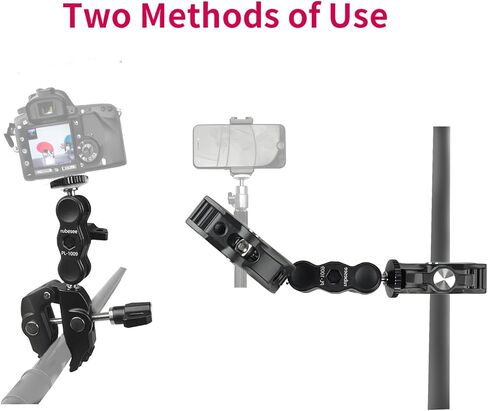 مشبك فائق - مشبك كاميرا مزدوج من روبيسي، محول رأس كروي مزدوج 360 درجة مع شريط على شكل حرف T قابل للتمدد 1/4"-20 و3/8"-16 خيط لـ Gopro، عاكس التصوير الفوتوغرافي، حامل بوم للصور، قضبان متقاطعة in Kuwait