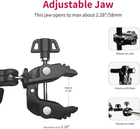 مشبك فائق - مشبك كاميرا مزدوج من روبيسي، محول رأس كروي مزدوج 360 درجة مع شريط على شكل حرف T قابل للتمدد 1/4"-20 و3/8"-16 خيط لـ Gopro، عاكس التصوير الفوتوغرافي، حامل بوم للصور، قضبان متقاطعة in Kuwait