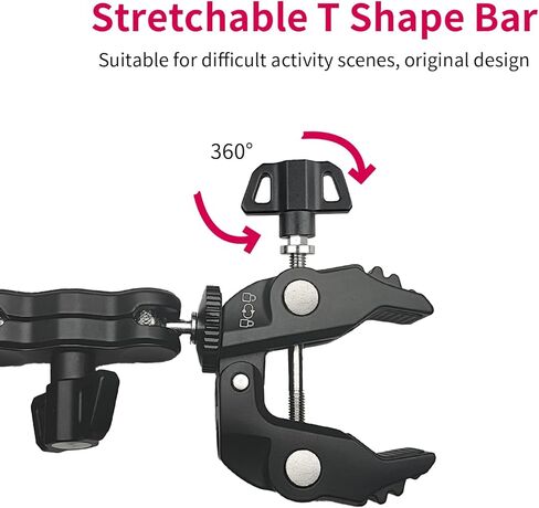 مشبك فائق - مشبك كاميرا مزدوج من روبيسي، محول رأس كروي مزدوج 360 درجة مع شريط على شكل حرف T قابل للتمدد 1/4"-20 و3/8"-16 خيط لـ Gopro، عاكس التصوير الفوتوغرافي، حامل بوم للصور، قضبان متقاطعة in Kuwait