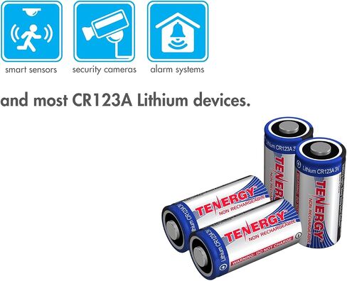 بطارية ليثيوم Tenergy 3V CR123A، بطاريات خلوية CR123A عالية الأداء محمية بتقنية PTC لأجهزة الاستشعار الذكية، 4 عبوات (غير قابلة لإعادة الشحن) in Kuwait
