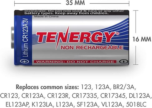 بطارية ليثيوم Tenergy 3V CR123A، بطاريات خلوية CR123A عالية الأداء محمية بتقنية PTC لأجهزة الاستشعار الذكية، 4 عبوات (غير قابلة لإعادة الشحن) in Kuwait