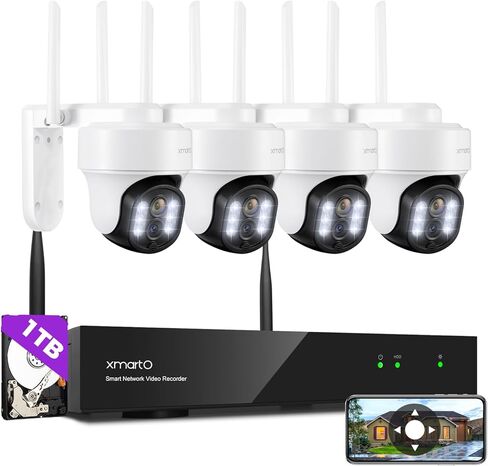 xmartO 10X Zoom Security Camera, 2K HD 24/7 Recording Security Camera System with Auto Tracking, Wireless PTZ Home Security System for Indoor Outdoor Surveillance, Motion Detection, 2-Way Audio in Kuwait