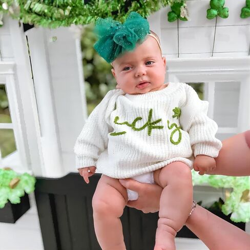 طفل رضيع فتاة عيد القديس باتريك الزي محظوظ البرسيم طويلة الأكمام متماسكة سترة البلوز البلوز ملابس الربيع الرضع in Kuwait