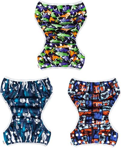 ALVABABY Large Cloth Swim Diaper 3pcs Baby Toddler Infant Snap Reusable Adjustable Swimming Diaper Baby Boy and Girl 3ZSWY77 in Kuwait