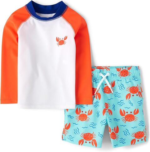The Children's Place Baby Boys' and Toddler Long Sleeve Rashguard and Swim Trunks, 2 Piece Set in Saudi Arabia