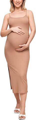 MOMANDA Women' s Maternity Dress Ribbed Spaghetti Strap Bodycon Dresses Square Neck Maternity Clothes for Baby Shower in Kuwait