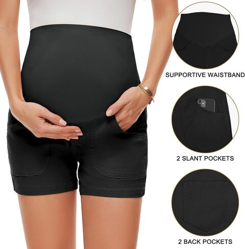 AMPOSH Women's Maternity Casual Cargo Shorts with Pockets Stretchy Summer Wear Pregnancy Clothes in Saudi Arabia