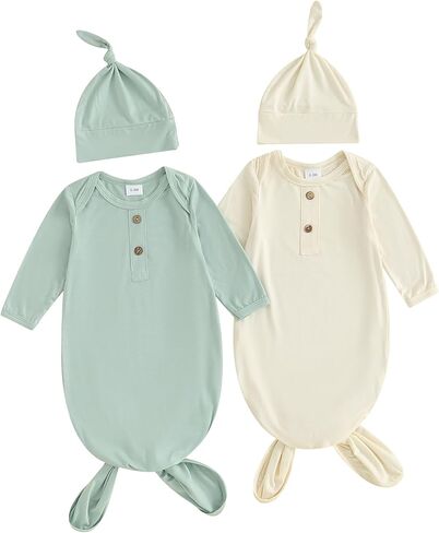 Merqwadd Newborn Knotted Gown 2 Pack Plain Sleeper for Baby Boy Girl Coming Home Outfit in Kuwait
