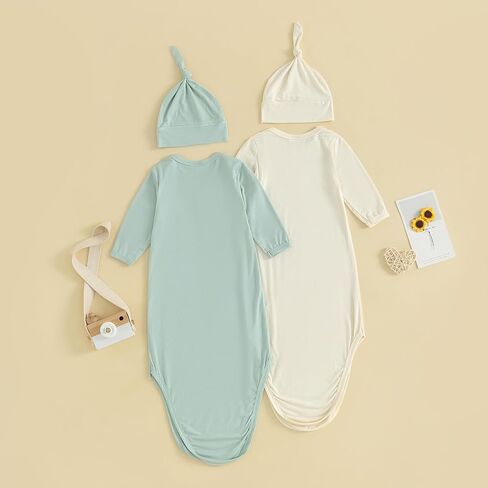Merqwadd Newborn Knotted Gown 2 Pack Plain Sleeper for Baby Boy Girl Coming Home Outfit in Kuwait