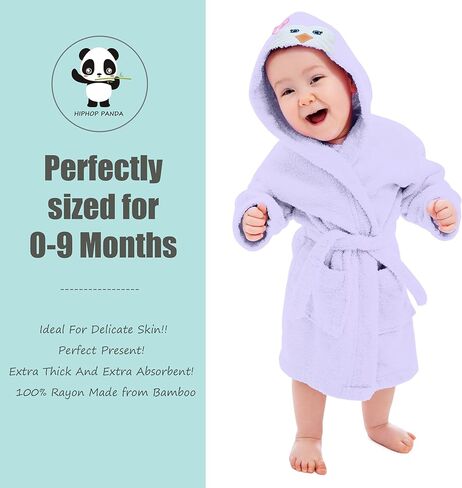 رداء وجه الحيوان للأطفال من HIPHOP PANDA مصنوع من الفسكوز المشتق من الخيزران لمدة 0-9 أشهر - طبقتين من رداء حمام الأطفال الأكثر نعومة بغطاء للرأس in Kuwait