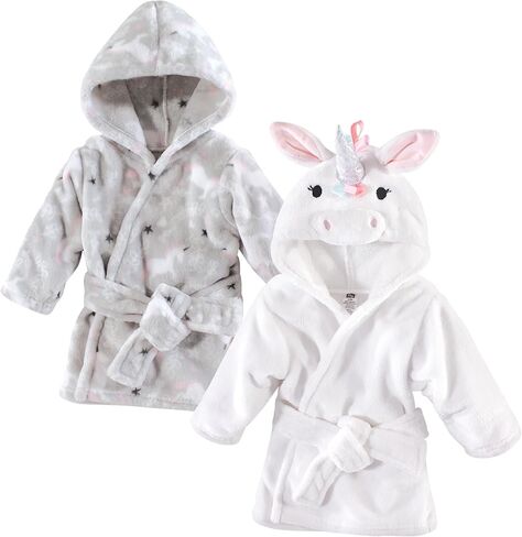 Hudson Baby Unisex Baby 2Pc Plush Animal Face Bathrobe, Gray Whimsical Unicorn Rainbow Unicorn, 0-9 Months in Saudi Arabia
