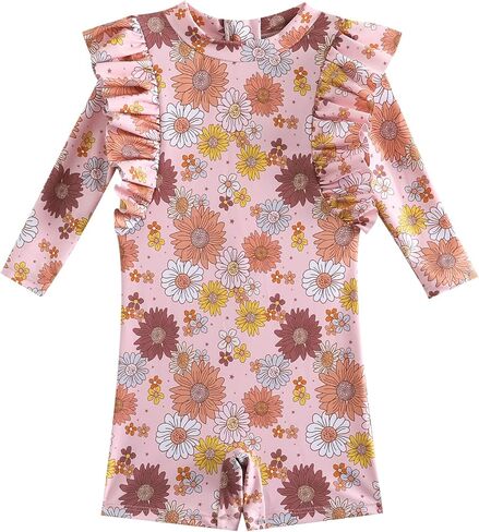 بدلة سباحة Yccutest للفتيات الصغيرات بأكمام طويلة من قطعة واحدة للحماية من الشمس، ملابس سباحة للرضع للوقاية من الطفح الجلدي مع سحاب in Kuwait