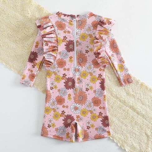 بدلة سباحة Yccutest للفتيات الصغيرات بأكمام طويلة من قطعة واحدة للحماية من الشمس، ملابس سباحة للرضع للوقاية من الطفح الجلدي مع سحاب in Kuwait