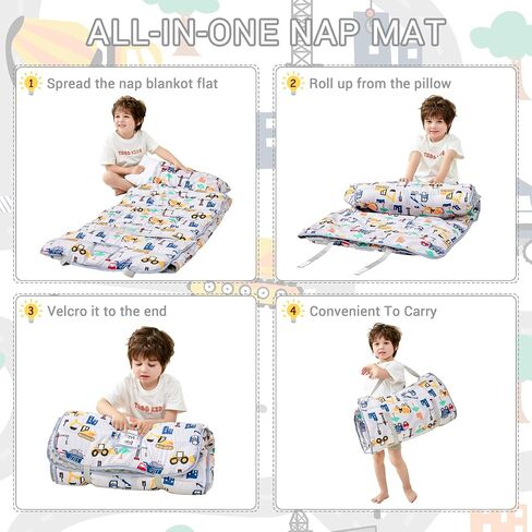 Lasoftan Toddler Nap Mat with Pillow and Blanket, Extra Large Rolled Napping Mats,Slumber Bags for Boys Girls,Kids Sleeping Bag for Daycare, Preschool Travel Camping in Saudi Arabia