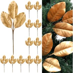12 Pcs 12.6 Inch Christmas Magnolia Picks Artificial Magnolia Stem Branches Faux Christmas Magnolia Leaves Picks for Vase Arrangement Table Centerpiece Party Xmas Wreath Garland Decor