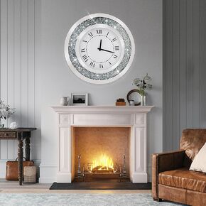 Silver Round Crystal Sparkle Twinkle Bling Diamond Large Wall Clock for Wall Decoration (20INCH)