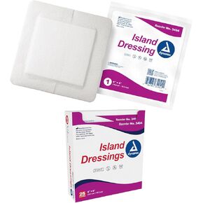 Dynarex Island Dressings – Sterile, Wound or Blister Dressing, Individually Packaged, Highly Absorbent Bandage Dressing, Adhesive Border, White, 6" x 6"- 1 Box of 25 Sterile Island Dressings