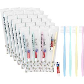 disposable toothbrush, delicate toothbrush bulk, toothbrush in bulk, 4 colors, individually packaged, bulk toothbrush and toothpaste sets are suitable use at hotel, home, travel, camping (40 pieces)