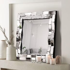 24×24 inch Wall Mirrors Decorative Square Abstract Wall Mirror Wave Shaped Wall Mounted Home Decor for Living Room Bathroom Entryway
