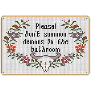 asbwuo Please Dont Summon Demons Funny Retro Decor for Tin Sign Retro Home Bar Room Dining Garage Man Cave Metal Tin Sign Wall Sign for Home Kitchen Bedroom Coffee Shop 8x12 Inch
