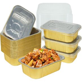 40 Pack 1.5 LB 7.2"×5" Aluminum Foil Pans with Lids Heavy Duty, 24 Ounce Capacity Foil Food Containers with Lids, Disposable Tin Foil Pans with Lids for Baking, Meal Prep, Freezer, Heating and Takeout