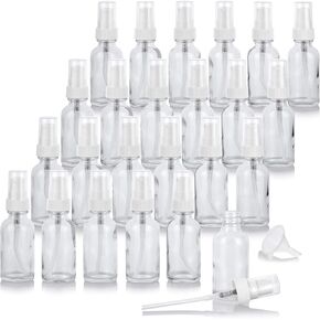 JUVITUS 1 oz / 30 ml Clear Glass Boston Round Bottle with White Treatment Pump (24 pack) + Funnel